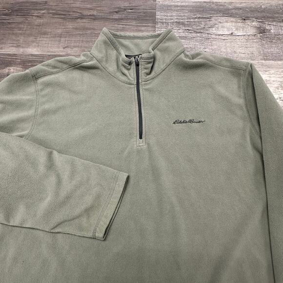 Eddie Bauer Olive Green Mens 2XL 1/4 Zip Mock Neck Fleece Pullover Jacket - Picture 1 of 11